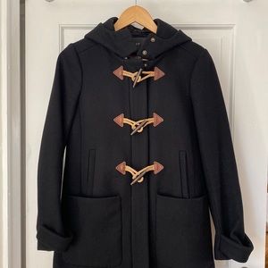 J. Crew Melton Wool Toggle Coat, black, size 2